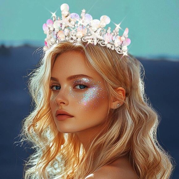 Mermaid Crown Silver Shell Tiara Rhinestone Ocean Princess Hair Accessory - Picture 6 of 7